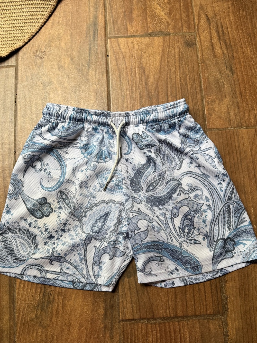 The Drip Shop Light Blue Paisley Athletic Shorts with Drawstring- Youth XL